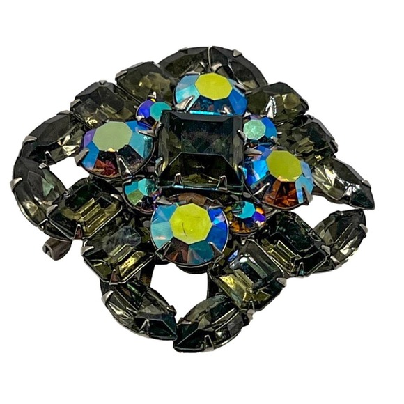 VINTAGE Judy Lee Brooch Gray Green Blue Iridescent - Picture 2 of 6